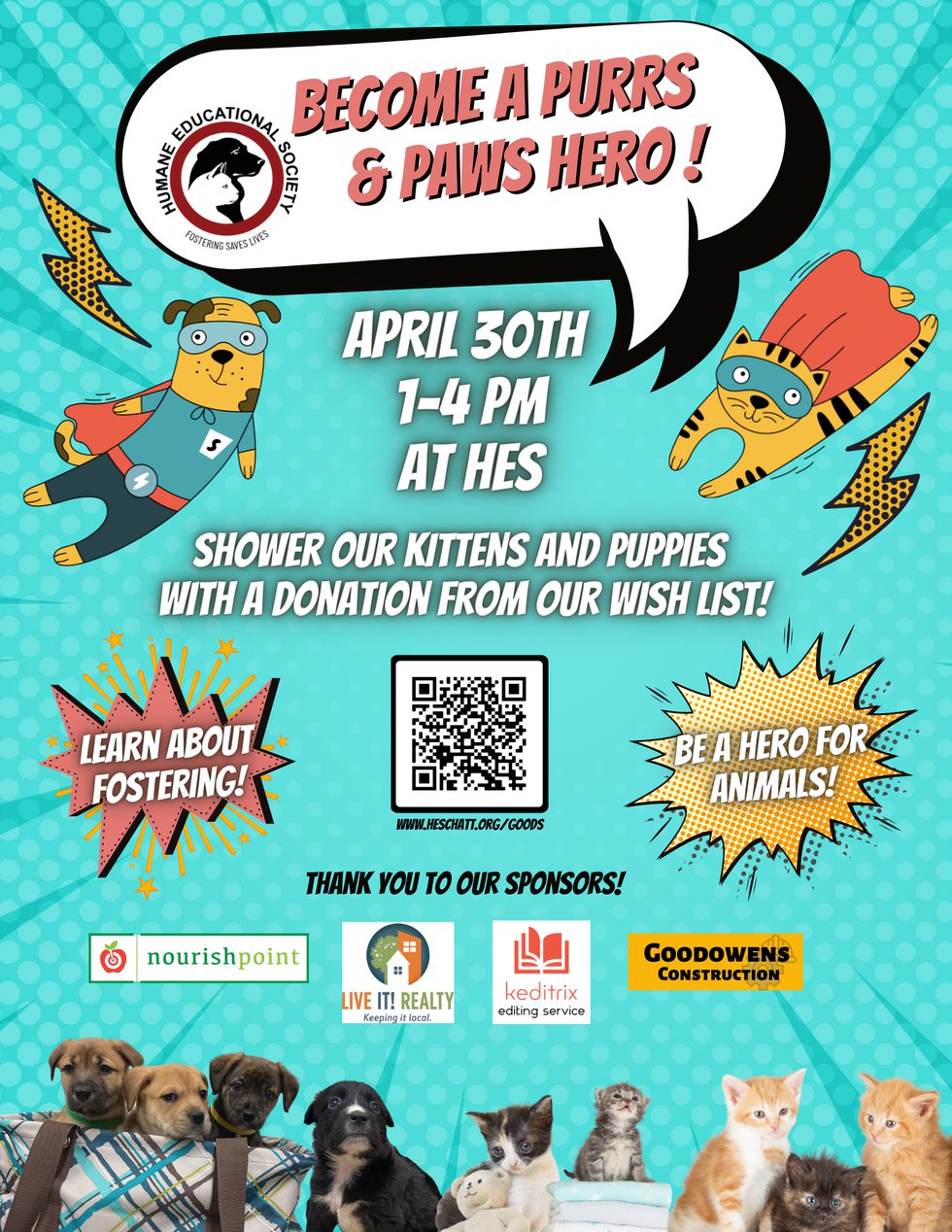 Kitten and Puppy Hero Shower Poster Letter Sized