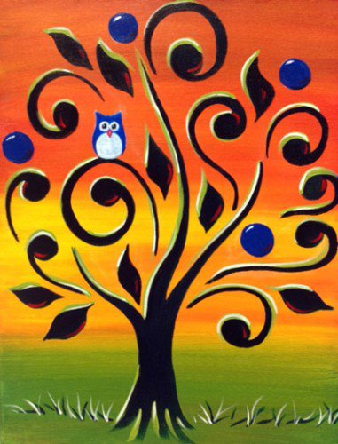 Painting Workshop: Owl in Swirly Tree